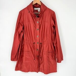 Zenergy by Chicos Size 2 Red Lightweight Drawstring Wind Jacket Anorak Plus Size